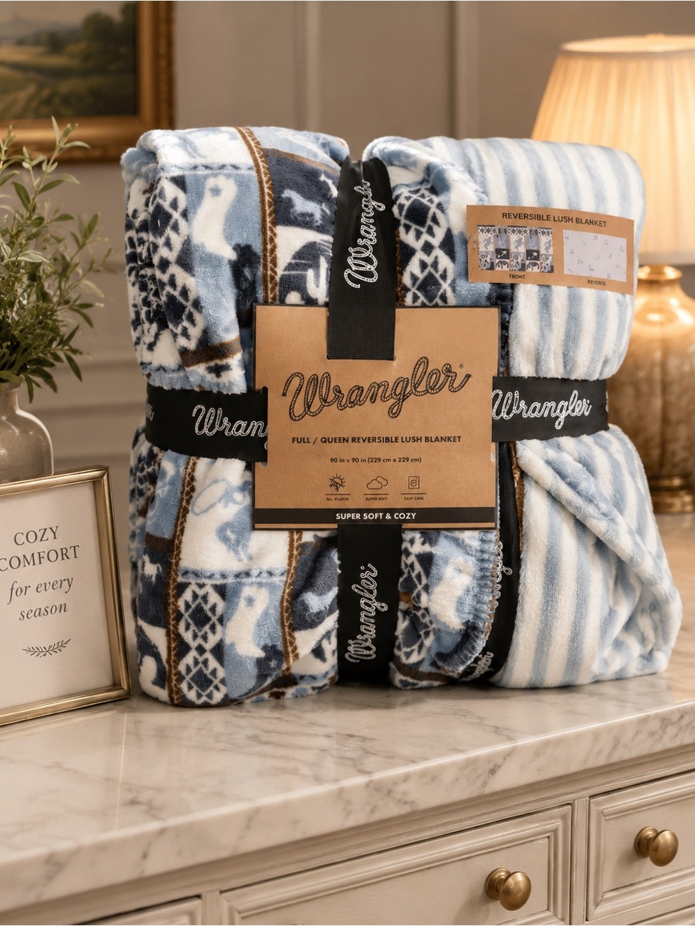 Wrangler Full/Queen Reversible Lush Blanket in a beautiful western